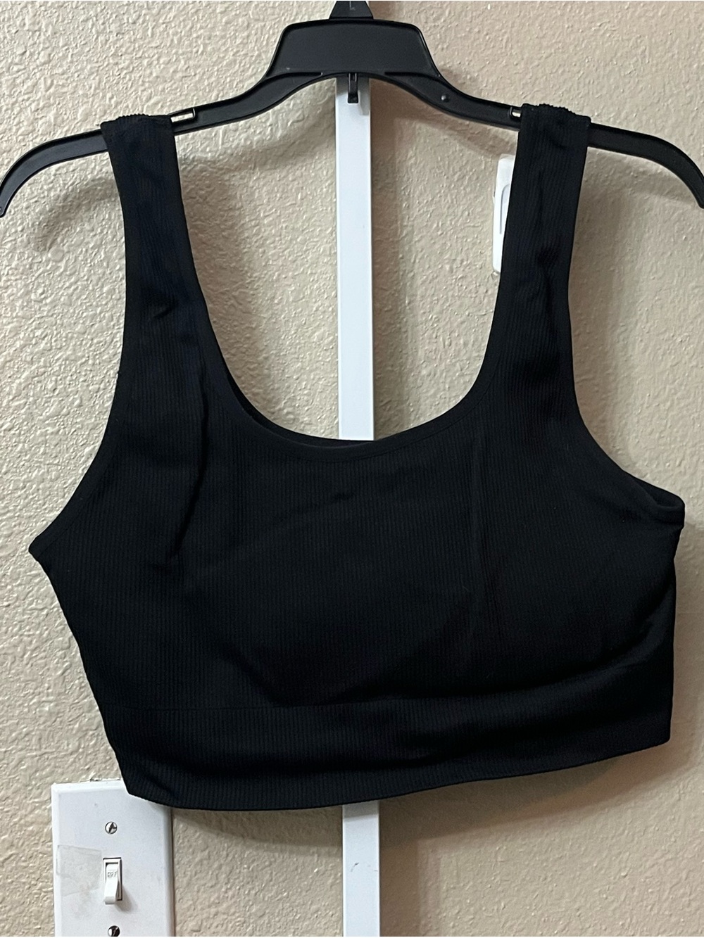 Avia Ribbed Seamless Sports Bra in the shade Black Soot.
